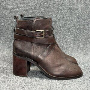 Tory Burch Hastings Ankle Boots Women's Size 9 Brown Leather Cross Strap Heeled